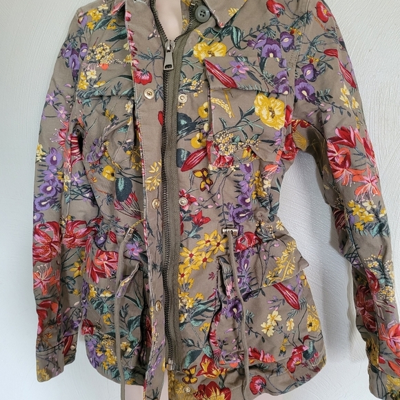 H&M Army Green Floral Utility Zip-Up Jacket Size Women's 4 - Picture 7 of 14